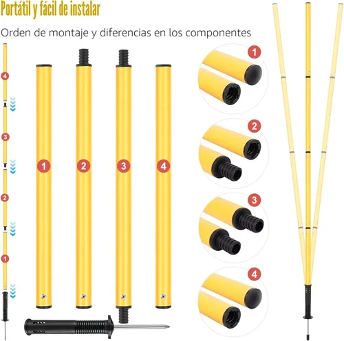 Miniatura 5 de Equipo de entrenamiento de agilidad de fútbol: 6 postes de agilidad de fútbol, escalera de agilidad de 20 pies, 10 conos de fútbol, 1 cuerda
