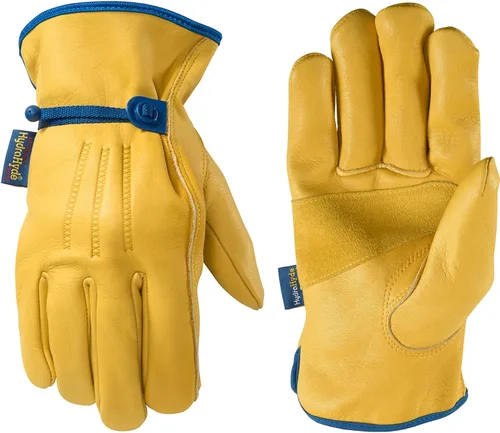 Wells Lamont Guantes de trabajo de cuero completo ajustables HydraHyde para hombre | Resistentes al agua | Mediano (1164M)