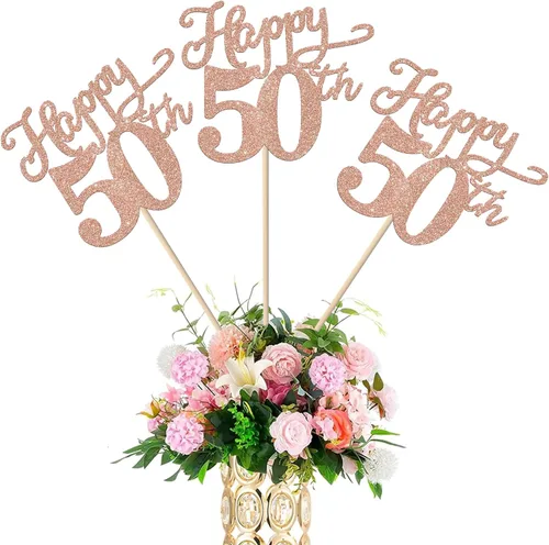 Miniatura 30 de Rsstarxi Paquete de 12 palitos de centro de mesa de cumpleaños número 50 para decoración de mesa de cumpleaños 50 para hombre, decoración de mesa
