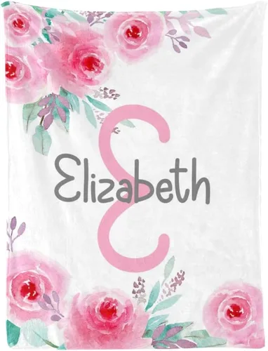 Miniatura 16 de Manta personalizada con nombre, manta de bebé súper suave con nombre, flor y corona, regalos para bebés y niñas, adecuada para recién nacidos