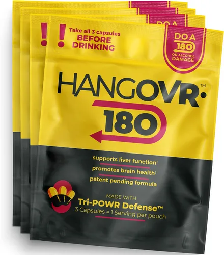 Hangovr 180 Tri-Power Before Drink Defense - Paquete de 4 – Apoya la salud del hígado y el cerebro, siéntete más fresco y mejor energía – Tomar