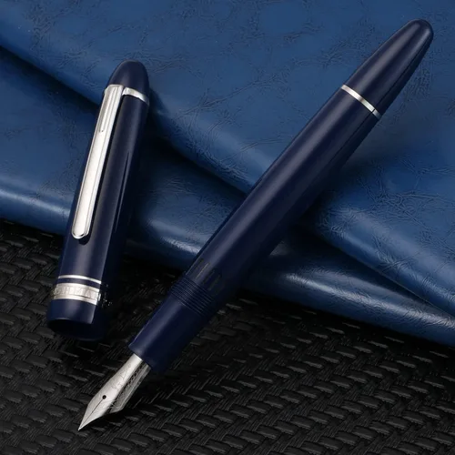 Miniatura 5 de Majohn P136 Pluma estilográfica de pistón, punta extra fina con caja, juego de pluma de escritura de resina azul oscuro Azul - Clip de plata