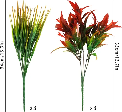 Miniatura 8 de Uieke 6 plantas artificiales para exteriores, resistentes a los rayos UV, flores falsas de gloria matutina con hierba naranja, flores tropicales