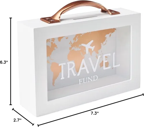 Miniatura 8 de Caja de dinero de sombra para ahorro de viaje - Banco de monedas para adultos - Tarro de vacaciones - Caja de ahorro blanca con asa - Fondo de luna