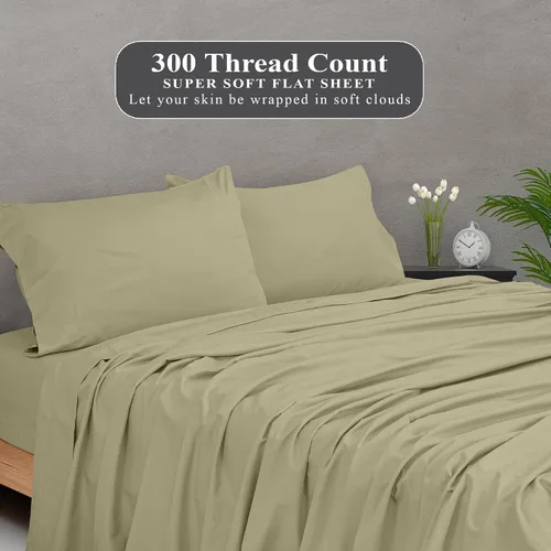 Miniatura 5 de Royale Linens Sábana Plana de Algodón Peinado de Fibra Larga 100% de 300 Hilos - Súper Suave - Sábanas Superiores - Sábana Plana King Se Vende Por