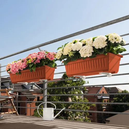 Miniatura 6 de HOXHA Paquete de 6 jardineras para ventana, jardineras de plástico de 17 pulgadas para vegetales y flores con bandeja, macetas rectangulares