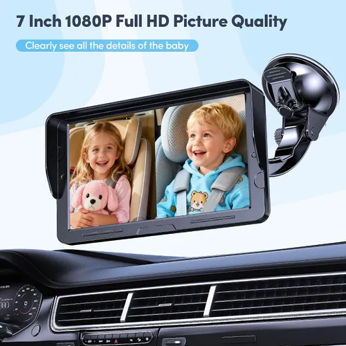 Miniatura 7 de Cámara de Coche para Bebés de 2 Niños con Monitor Dual – Pantalla de 7 Pulgadas con Dos Cámaras de Asiento de Coche Orientadas hacia Atrás, Visión