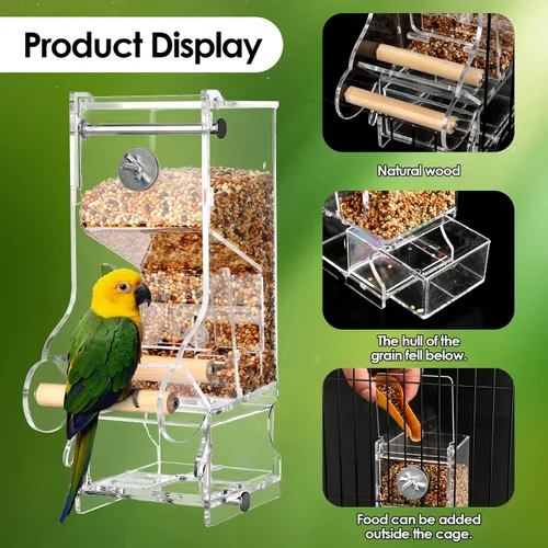 Miniatura 2 de Comedero para pájaros sin ensuciar, acrílico transparente, reduce los residuos, apto para pájaros pequeños (2 unidades)