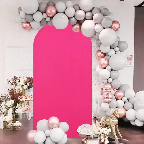 Miniatura 6 de Cubierta de Arco de 6.6 pies Rosa Intenso Spandex Cubierta de Fondo de Arco de Boda Elástica Cubierta de Soporte de Arco Superior Redondo Fucsia
