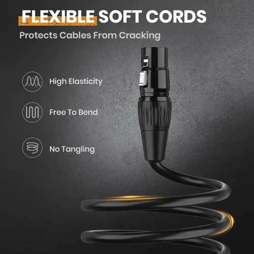Miniatura 3 de Cable DMX de 10 pies, 2 unidades, flexible de 3 pines chapado en oro XLR macho a hembra para señal de iluminación de escenario, conexión XLR