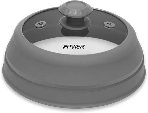 Miniatura 8 de FPVIER Cubierta plegable para salpicaduras de microondas - Tapa ventilada de silicona y vidrio con mango de fácil agarre, se ajusta a platos
