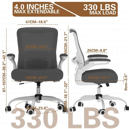 Miniatura 2 de Silla de oficina ergonómica, silla de escritorio con respaldo alto y soporte lumbar ajustable, respaldo de malla transpirable, capacidad de 330