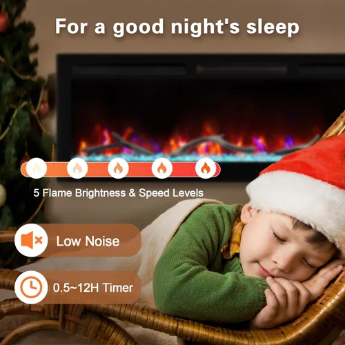 Miniatura 7 de Cheerway Chimenea eléctrica inteligente WiFi de 42 pulgadas, calentador eléctrico empotrado y montado en la pared con sonido crepitante y llama