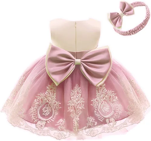 CMMCHAAH - Vestidos de fiesta y concurso, con encaje y bordado, con lazo, tutú y diadema, para bebés y niñas, tallas 0-6T