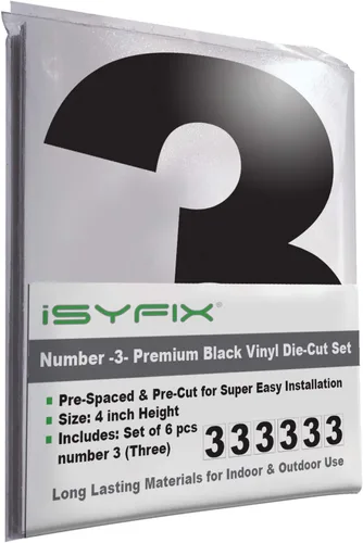 Miniatura 31 de iSYFIX Calcomanías de vinilo negro con el número 7 (siete), paquete de 6 calcomanías autoadhesivas de 7 pulgadas, calcomanías troqueladas y Negro
