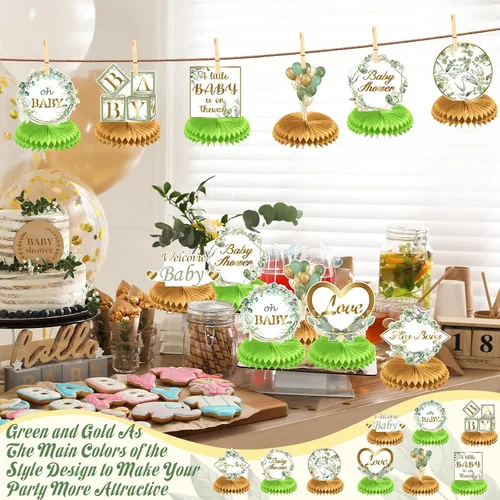 Miniatura 2 de Weecent Centros de mesa de nido de abeja para baby shower, 9 piezas, decoración verde salvia, centro de mesa de fiesta, fiesta de cumpleaños de niño
