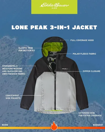 Miniatura 2 de Eddie Bauer Lone Peak - Chaqueta impermeable 3 en 1 con aislamiento térmico y forro polar extraíble (5-20)