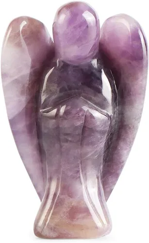 Artistone Ángel de amatista de 2 pulgadas, ángel curativo de cristal tallado a mano, estatua de ángel guardián de bolsillo con caja de regalo
