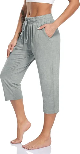 TARSE Pantalones capri de yoga para mujer, sueltos, suaves, con cordón, pantalones de entrenamiento casuales con bolsillos