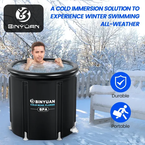 Miniatura 2 de BINYUAN Bañera de hielo XL para atletas con cubierta de 99 galones, tina de inmersión fría para recuperación, piscina de baño de hielo portátil