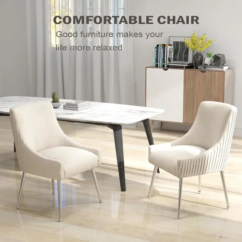 Miniatura 7 de Sillas de comedor de estilo moderno de terciopelo tapizado, silla de acento de tocador con barra vertical, silla capitonada con patas plateadas
