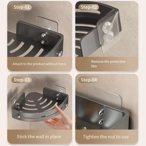 Miniatura 7 de Organizador de baño y organizador de ducha de almacenamiento, estantes de ducha sin perforación, estante organizador de estante adhesivo con gran
