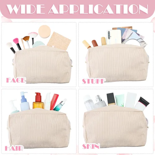 Miniatura 5 de Amylove 12 bolsas de maquillaje de pana de gran capacidad, bolsa de cosméticos preparada a granel, uso diario, bolsa de maquillaje portátil lisa