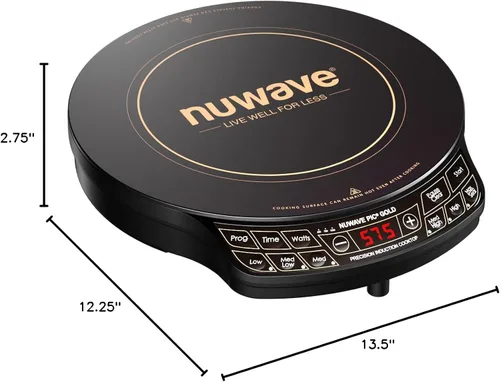Miniatura 6 de Nuwave Placa de cocción de inducción de precisión dorada, superficie de vidrio de cerámica a prueba de roturas de 12", bobina de calefacción grande