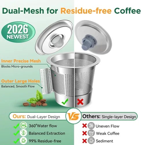 Miniatura 3 de AANQQ Cápsulas reutilizables K Cup para Keurig: paquete de 4 cápsulas mejoradas de malla de acero inoxidable de doble capa - Filtro recargable
