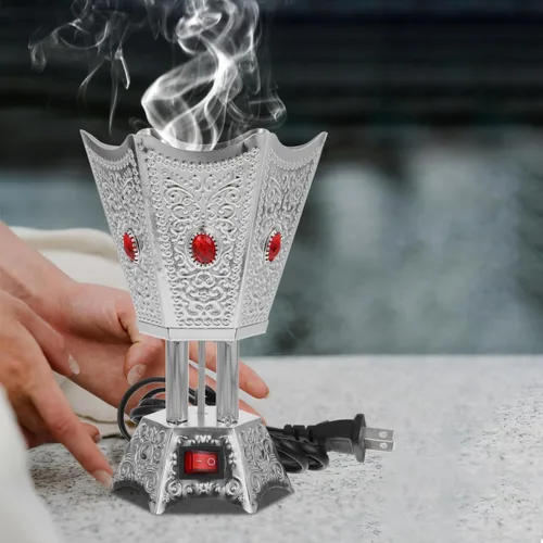 Miniatura 7 de MAGICLULU Quemador de incienso eléctrico para aromaterapia en el hogar, quemador de mesa con cuerpo de metal compacto, 6.69 x 4.52 x 4.52 pulgadas