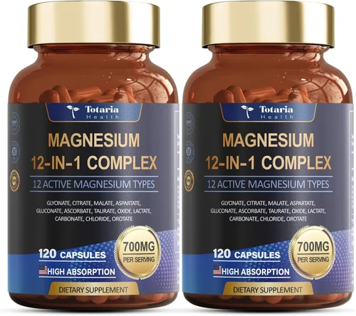 Complejo de magnesio 700mg 12 en 1 suplemento de magnesio con glicinato, citrato, malato, óxido, taurato, aspartato, orotato de magnesio para