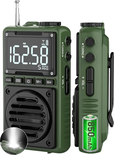 Miniatura 10 de Radio digital AM FM de banda meteorológica de 851 mAh, radio de bolsillo portátil recargable con la mejor recepción, linterna, pantalla LCD, clip