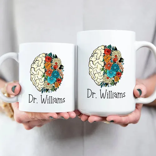 Miniatura 6 de Brains Neuro Floral Taza, Taza De Café De Neurociencia, Taza De Cerebro Floral Personalizada Para Neurólogo, Regalo De Neurocirujano, Taza De