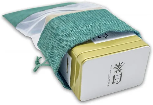 Miniatura 3 de Paquete de 48 bolsas de regalo grandes de lino, arpillera y organza con cordones (6.5 x 8.5 pulgadas, verde azulado) - Bolsas de malla