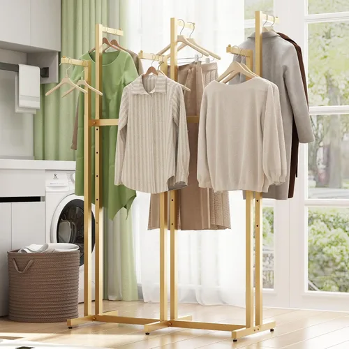 Miniatura 7 de Estantes para ropa dorados, estante de ropa de metal con 6 brazos rectos, estante de ropa independiente para colgar ropa de gran capacidad, altura