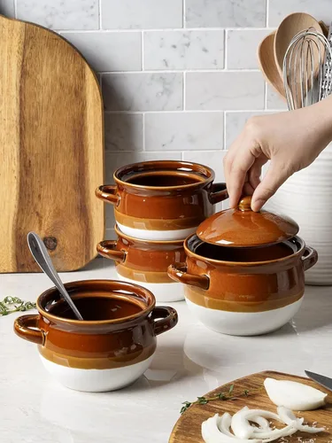 Miniatura 5 de LE TAUCI Tazones de sopa de cebolla francesa con tapa, 22 onzas, tazones de sopa de cebolla francesa, aptos para horno, cuencos de sopa de cerámica