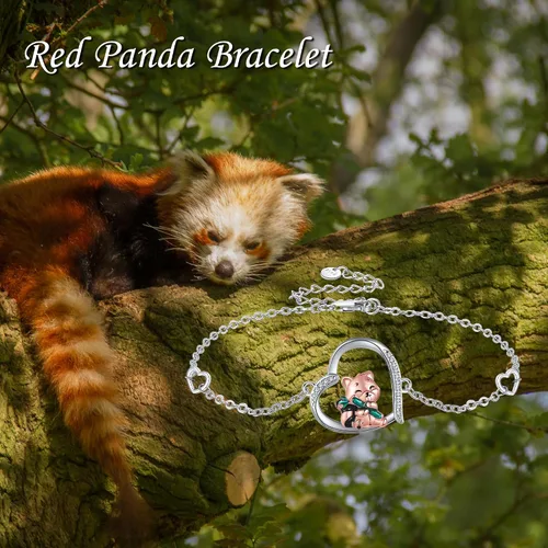 Miniatura 5 de Pulsera de panda rojo de plata de ley, pulsera de panda rojo lindo panda rojo, joyería de bambú para mujeres y niñas regalos, Plata de ley,