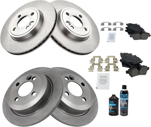 Miniatura 2 de TRQ Kit de pastillas de freno delanteras y traseras y rotores Kit de productos químicos de freno, pastillas de freno de cerámica compatible con Mini
