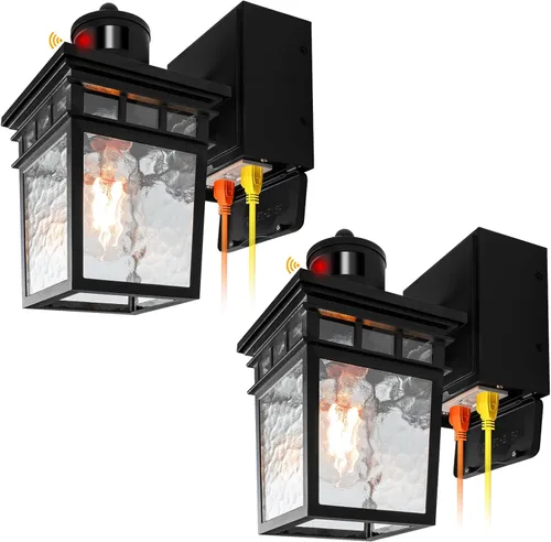 Miniatura 8 de Paquete de 2 Luces de Porche para Exteriores con Toma GFCI - 3 Modos de Iluminación Lámpara Exterior, Sensor de Movimiento de Anochecer a Amanecer