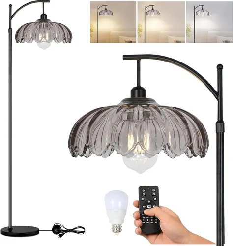 Miniatura 11 de Lámpara de pie de arco para sala de estar con control remoto, lámparas de pie bohemias de granja con 3 temperaturas de color, lámpara de pie rústica
