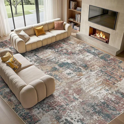 Miniatura 44 de Tortania Alfombra redonda lavable de 5 pies para sala de estar: Alfombra moderna abstracta neutra grande suave y delgada – Alfombra antideslizante
