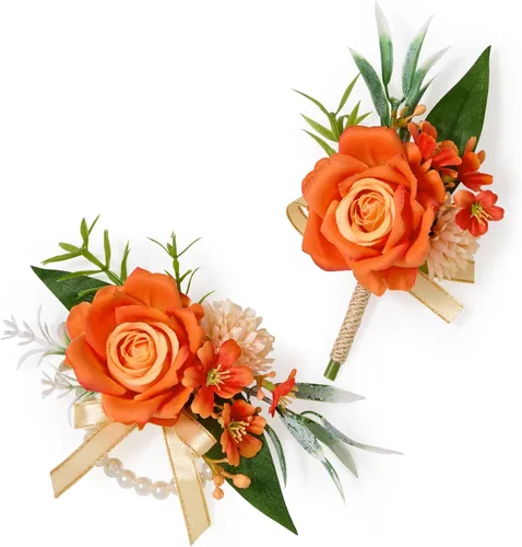 Miniatura 23 de Serwalin Conjunto de Corsage y Boutonniere Rosa, Corsage y Boutonniere de Graduación, Conjunto de Flores de Boda, Accesorios de Homecoming