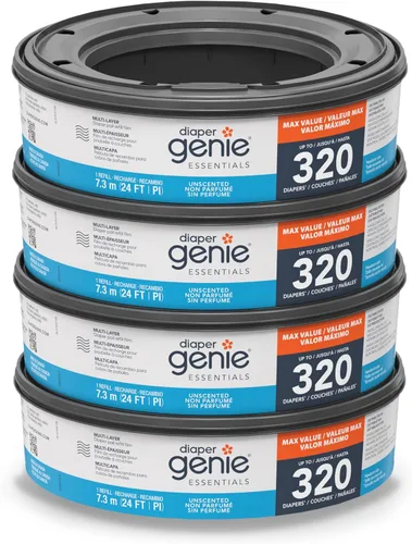 Paquete de recarga redonda Diaper Genie Essentials de 4 | Contiene hasta 1280 pañales para recién nacidos | Cuenta con película continua sin perfume