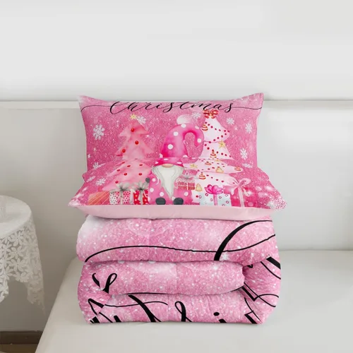Miniatura 8 de Juego de edredón de Feliz Navidad, tamaño individual, juego de ropa de cama de flores rojas de Navidad, bayas y hojas, para niños y hombres, juego