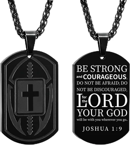 Miniatura 13 de Collar de cruz de versículo bíblico de fútbol para hombres, regalo religioso de acero inoxidable, joyería deportiva de fútbol, regalos de Pascua