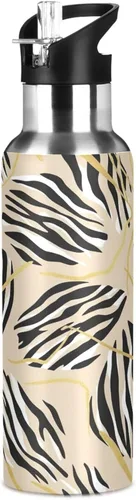 Miniatura 8 de Zebra Stripes Beige Insulated Stainless Steel Water Bottle with Straw 32 Oz Leakproof Water Bottles, BPA-Free Sports Water Bottle