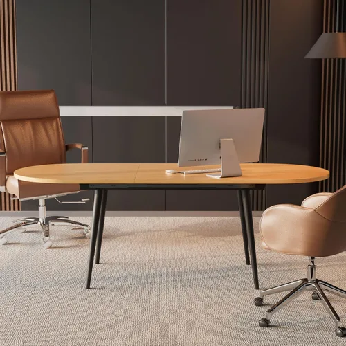 Miniatura 4 de Mesa de comedor extensible de 75 x 32 pulgadas, mesa ovalada de madera con patas de metal, ahorro de espacio, extensible de 59 a 75 pulgadas