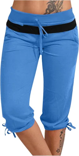 Miniatura 76 de Pantalones capri para mujer, estilo casual, de verano, elásticos, de cintura alta, pantalones de yoga, ajuste atlético, pantalones deportivos