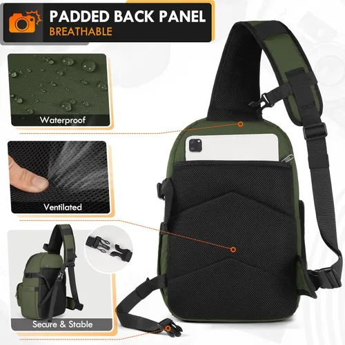 Miniatura 6 de RAINSMORE Bolsa para cámara DSLR y sin espejo para fotógrafos, impermeable, pequeña funda cruzada con inserto acolchado extraíble y soporte
