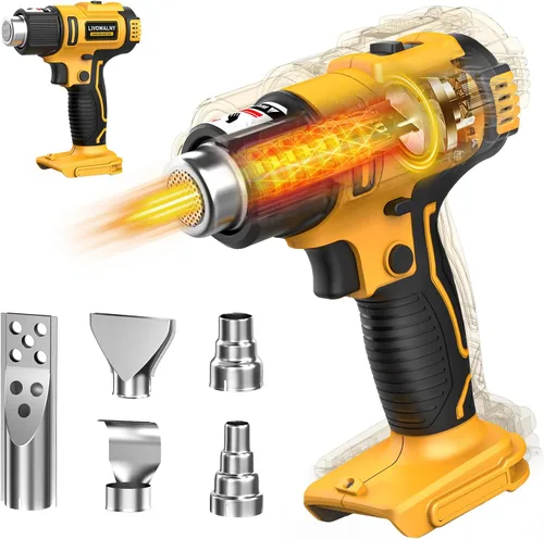 Miniatura 11 de LIVOWALNY Pistola de calor compatible con batería Milwaukee de 18 V (solo herramienta) Pistola de calor inalámbrica de 350 W de 122 ℉ ~ 1022 ℉